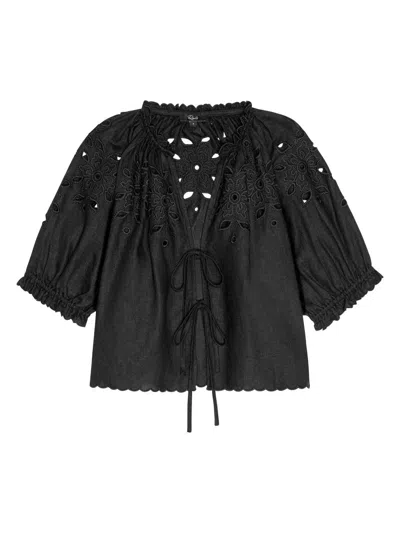 Rails Women's Lizabeth Embroidered Linen Blouse In Black