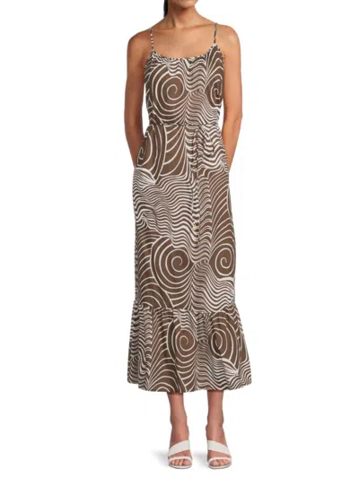 Rails Women's Maris Print Waist Tie Midi Dress In Brown White Swirls