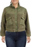 Rails Peyton Womens Quilted Mixed Media Teddy Coat In Green