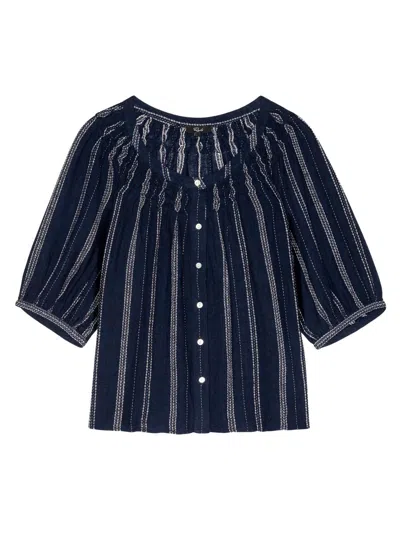 Rails Women's Rix Striped Linen-blend Scoopneck Blouse In Blue