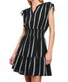 Rails Samina Stripe Smocked Linen Blend Dress In Black