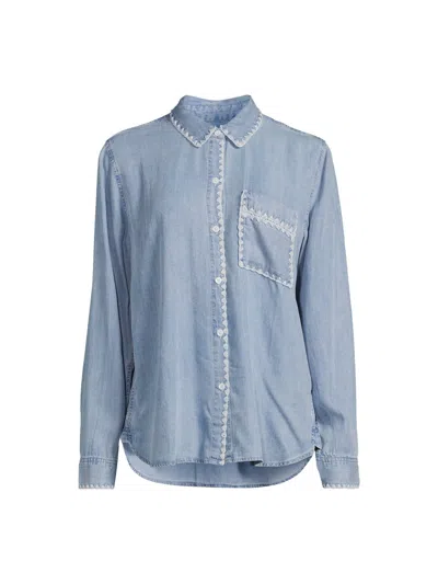 Rails Saya Embroidered Detail Chambray Button-up Shirt In Blue