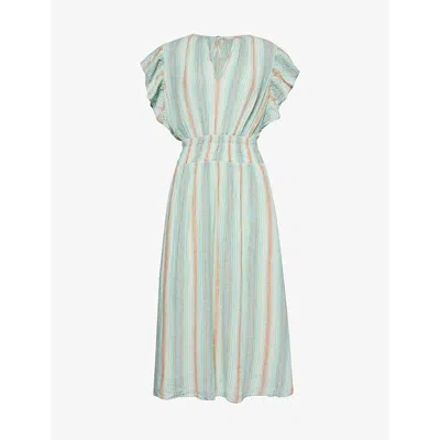 Rails Womens Seaview Stripe Iona Stripe-pattern Linen-blend Midi Dress In Green