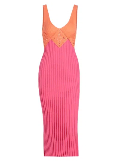 Rails Women's Taryn Colourblock Crochet Midi-dress In Papaya Colourblock