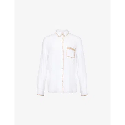 Rails Womens White Charli Contrast-embroidered Linen-blend Shirt