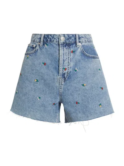 Rails Zuma Floral Embroidered High Waist Cutoff Denim Shorts In Flower Field