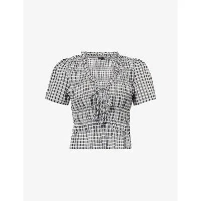 RAILS WOMENS ASH SEERSUCKER PORTIA CHECK-PRINT WOVEN TOP XS