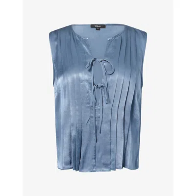 Rails Womens Atlantic Aja Pleated Satin Top Xs In Blue