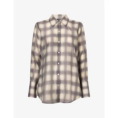 Rails Womens Bishop Sheer Checked Long-sleeve Twill Shirt Onyx Taupe