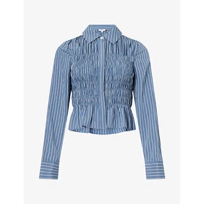 Rails Womens Bradshaw Smocked Crepe Blouse Washed Indigo Stripe