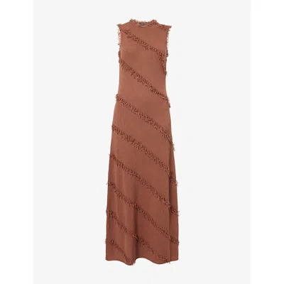Rails Womens Claudia Fringed-trim Cotton-blend Maxi Dress Cinnamon In Brown