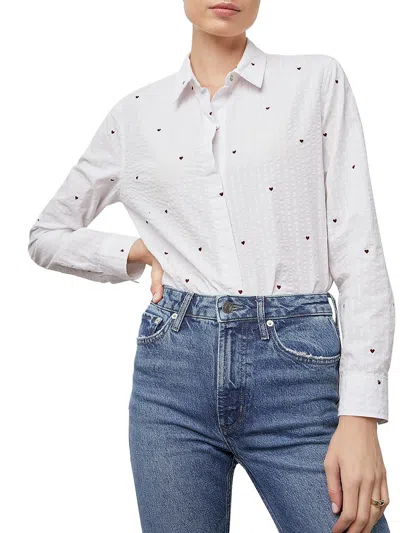 Rails Womens Cotton Embroidered Button-down Top In White