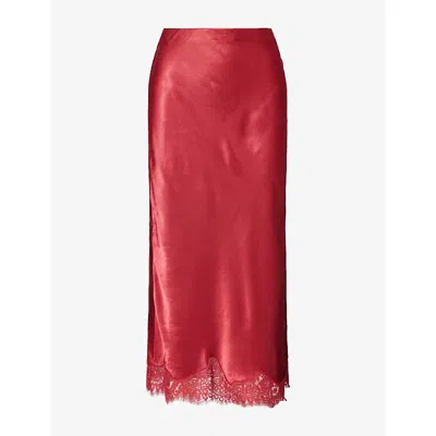 Rails Womens Ebony Lace-trim Satin Skirt Crimson In Pink