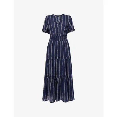 Rails Womens Marina Stripe Cannes Tiered Woven Midi Dress Xs In Blue