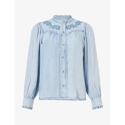 Rails Womens Medium Cloud Wash Alanna Floral-embroidered Chambray Shirt In Blue