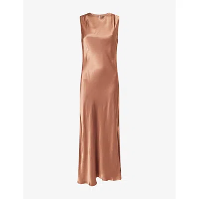 Rails Womens Mira Sleeveless Satin Maxi Dress Cinnamon