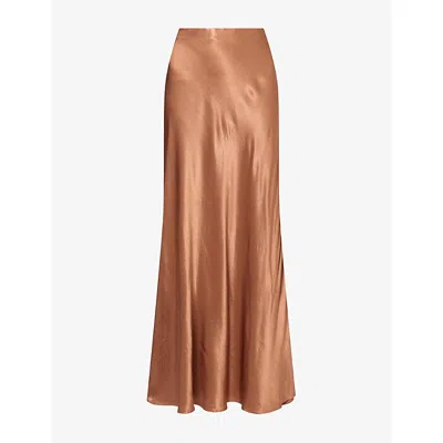 Rails Womens Romina Draped Satin Maxi Skirt Cinnamon In Gold