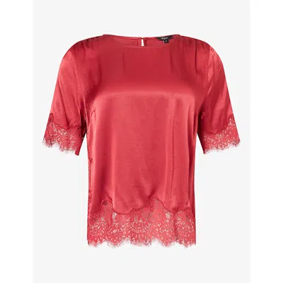 Rails Womens Sonora Lace-trim Satin Top Crimson In Red