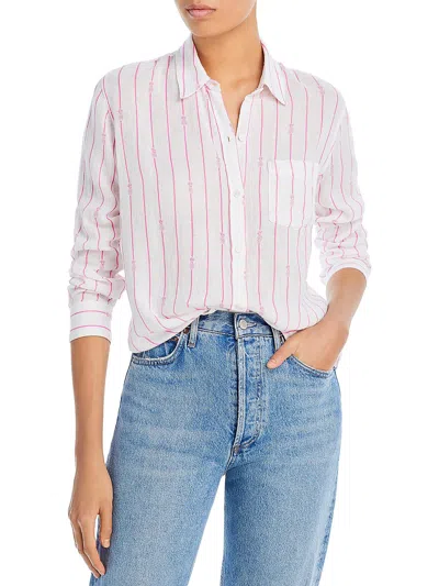 Rails Womens Striped Collared Button-down Top In White