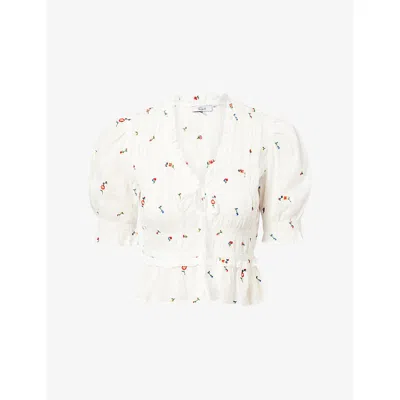 Rails Womens White Wildflowers Fontaine Embroidered Cotton Blouse