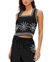 Rails Akira Sun Embroidered Linen Top In Black
