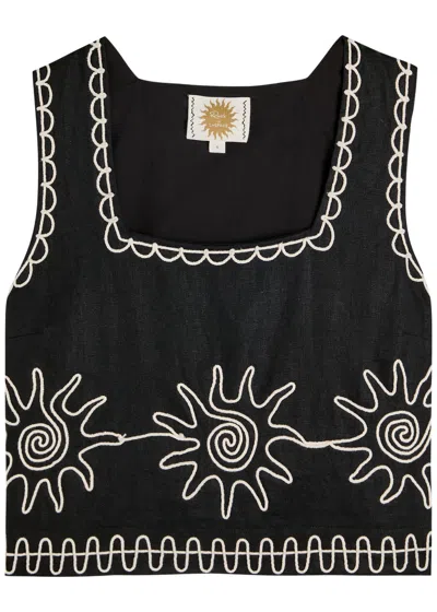 RAILS RAILS X LSPACE AKIRA EMBROIDERED LINEN CROPPED TOP