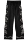 Rails X Lspace Emmie Embroidered Linen Trousers In Black