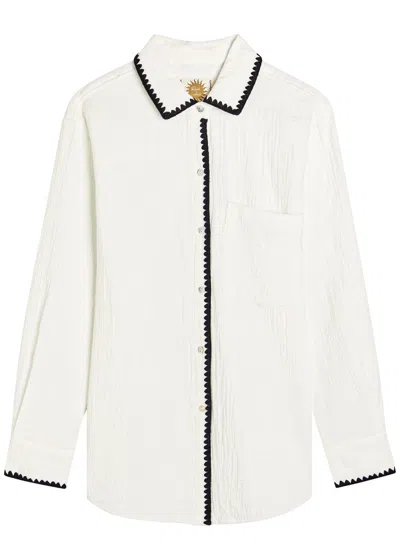 Rails Idania Embroidered Trim Organic Cotton Button-up Shirt In White