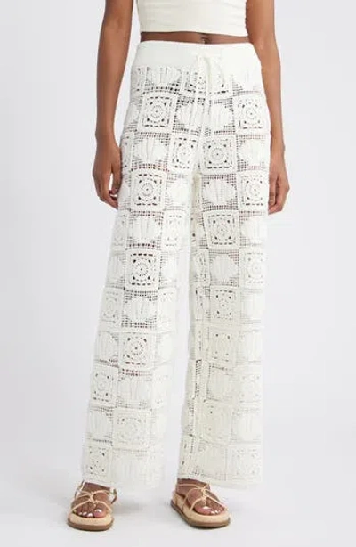 Rails X Lspace Maja Seashell Patchwork Crochet Wide Leg Pants In White Sea Shell Crochet