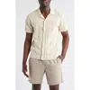 Rails Yates Pointelle Short Sleeve Cotton & Linen Knit Button-up Shirt In White