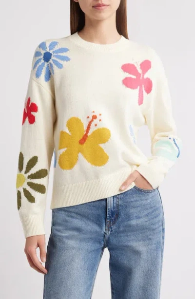 Rails Zoey Floral Intarsia Cotton Blend Sweater In Ivory Hibiscus
