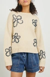 Rails Zoey Floral Stitch Sweater In Ivory Navy Stitched Daisies