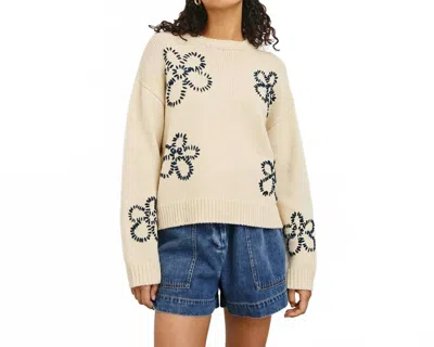 Rails Zoey In Stitched Daisies Sweater In Ivory/navy