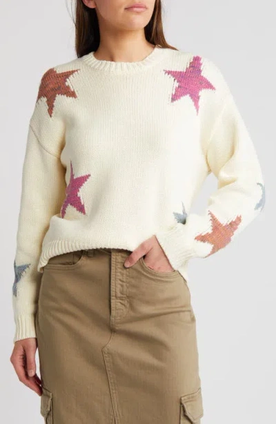 Rails Zoey Star Intarsia Cotton Blend Sweater In Ivory Rainbow Stars