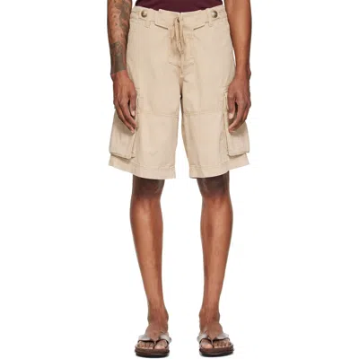 Raimundo Langlois Beige Double Fly Cargo Shorts In Gold