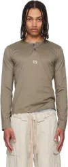Raimundo Langlois Brown Long Sleeve Henley In Ash Brown
