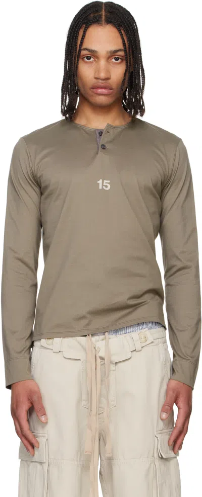Raimundo Langlois Brown Long Sleeve Henley In Ash Brown