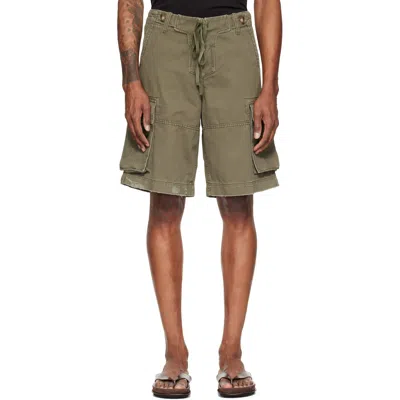 Raimundo Langlois Khaki Double Fly Cargo Shorts In Green
