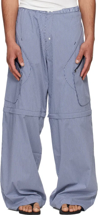 Raimundo Langlois Navy & White Convertible Board Cargo Pants In Navy/white Check