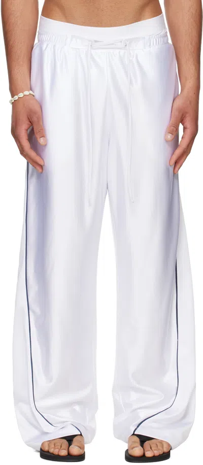 Raimundo Langlois White Satin Track Pants In White/navy