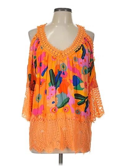 Pre-owned Rain 3/4 Sleeve Blouse In Orange