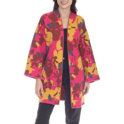 Rain And Rose Abstract Duster Cardigan In Pink