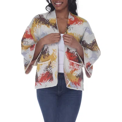 Rain And Rose Abstract Jacquard Cardigan In White