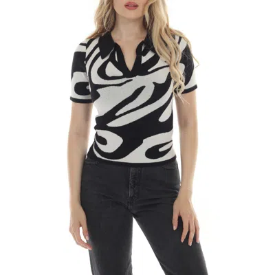 Rain And Rose Abstract Knit Polo In Black