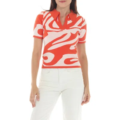 Rain And Rose Abstract Knit Polo In Orange
