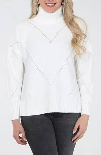 Rain And Rose Argyle Turtleneck Sweater In White