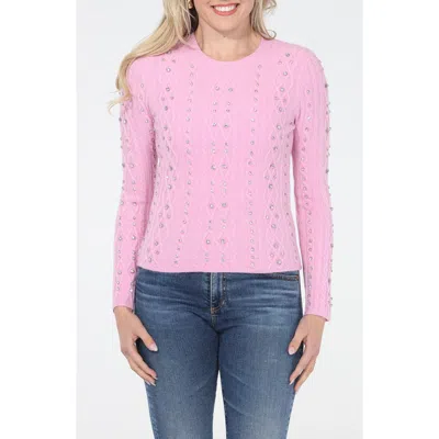 Rain And Rose Beaded Embellished Cable Stitch Sweater In Pink