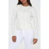 Rain And Rose Beaded Embellished Cable Stitch Sweater In White