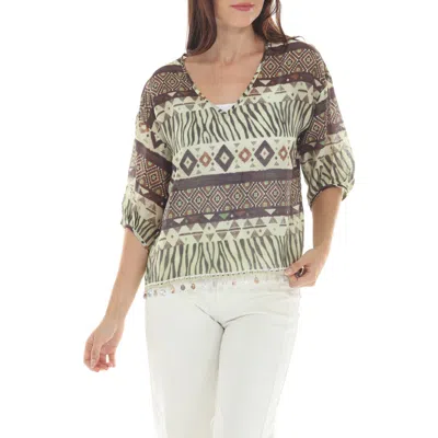 Rain And Rose Boho Shell Trim Peasant Top In Animal Print