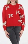 Rain And Rose Bow Crewneck Sweater In Red